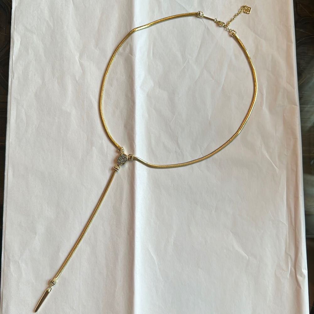 Kendra Scott Starla gold Y necklace with platinum drusy stone. Never worn